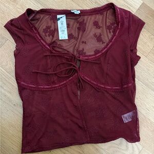 Garage Burgundy Sheer Crop Top